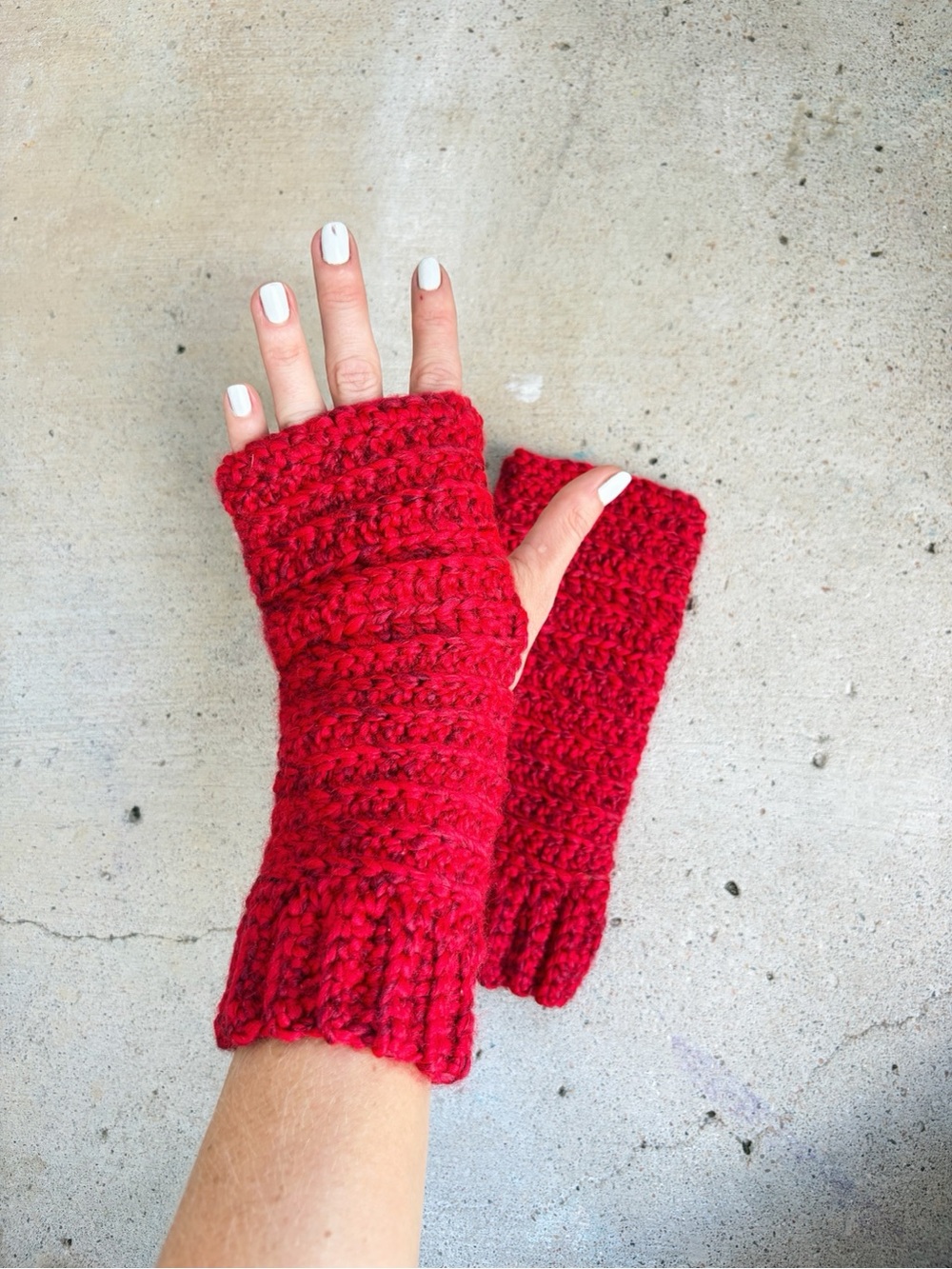 Handmade Crochet Red Fingerless Gloves